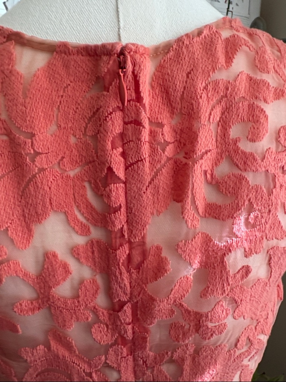 Kay Unger New York Sleeveless Coral Lace Sheath Dress - Picture 4 of 7